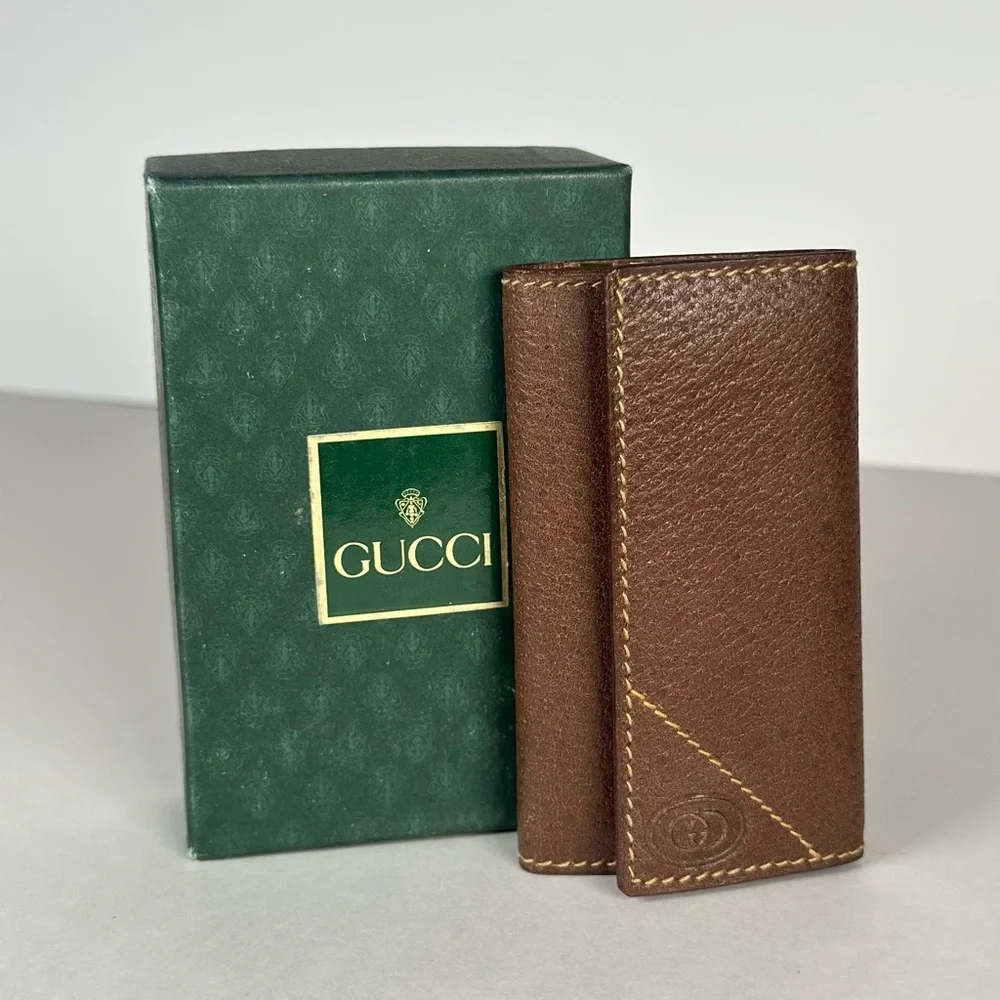 Authentic Vintage Gucci Brown Leather Key Holder In Box